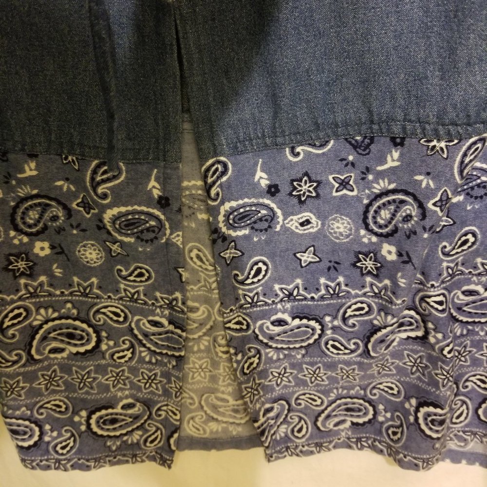 Sleeveless Denim  Maxi Dress with block paisley bottom. Size M/L - Picture 7 of 9
